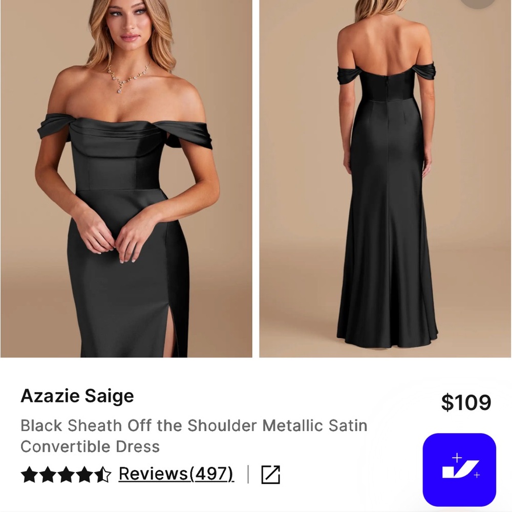Azazie Saige Black Metallic Satin Bridesmaid Dress